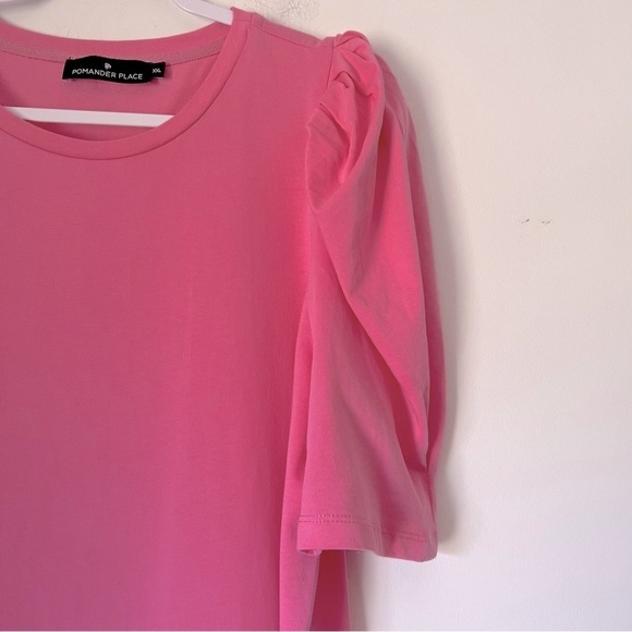 POMANDER PLACE Pink Stella Dress Mini Jersey Knit Puff Shoulders Cotton Preppy - Picture 5 of 12